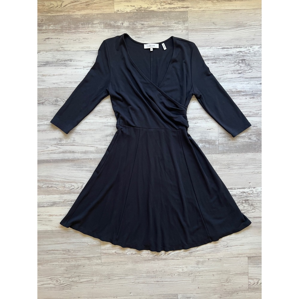 Lark‎ & Ro Black Wrap Style V-Neck 3/4 Sleeve Fit Flare Dress Size Women M